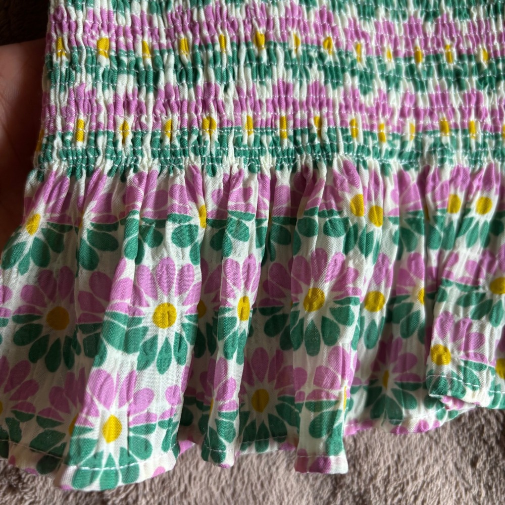 Zara Floral Smocked Mini Skirt Pink Green Ruffle Hem Small NWT - Picture 3 of 5